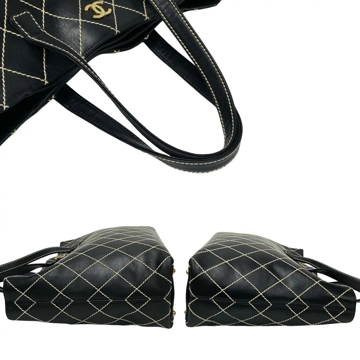 Chanel Black Leather Wild Stitch Tote Hand Bag
