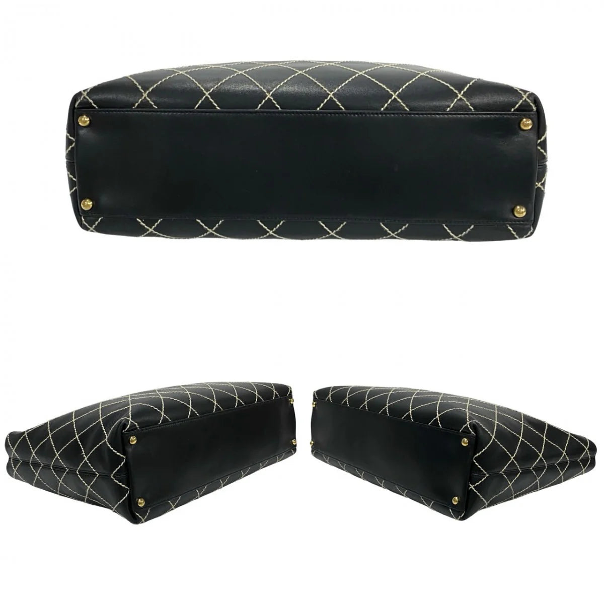 Chanel Black Leather Wild Stitch Tote Hand Bag