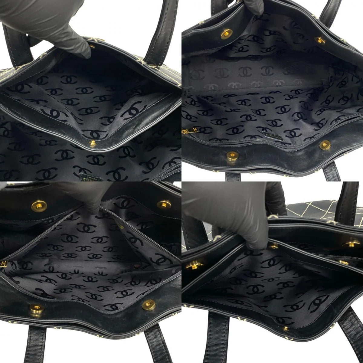 Chanel Black Leather Wild Stitch Tote Hand Bag