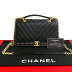 CHANEL V Stitch Shoulder Bag - Black