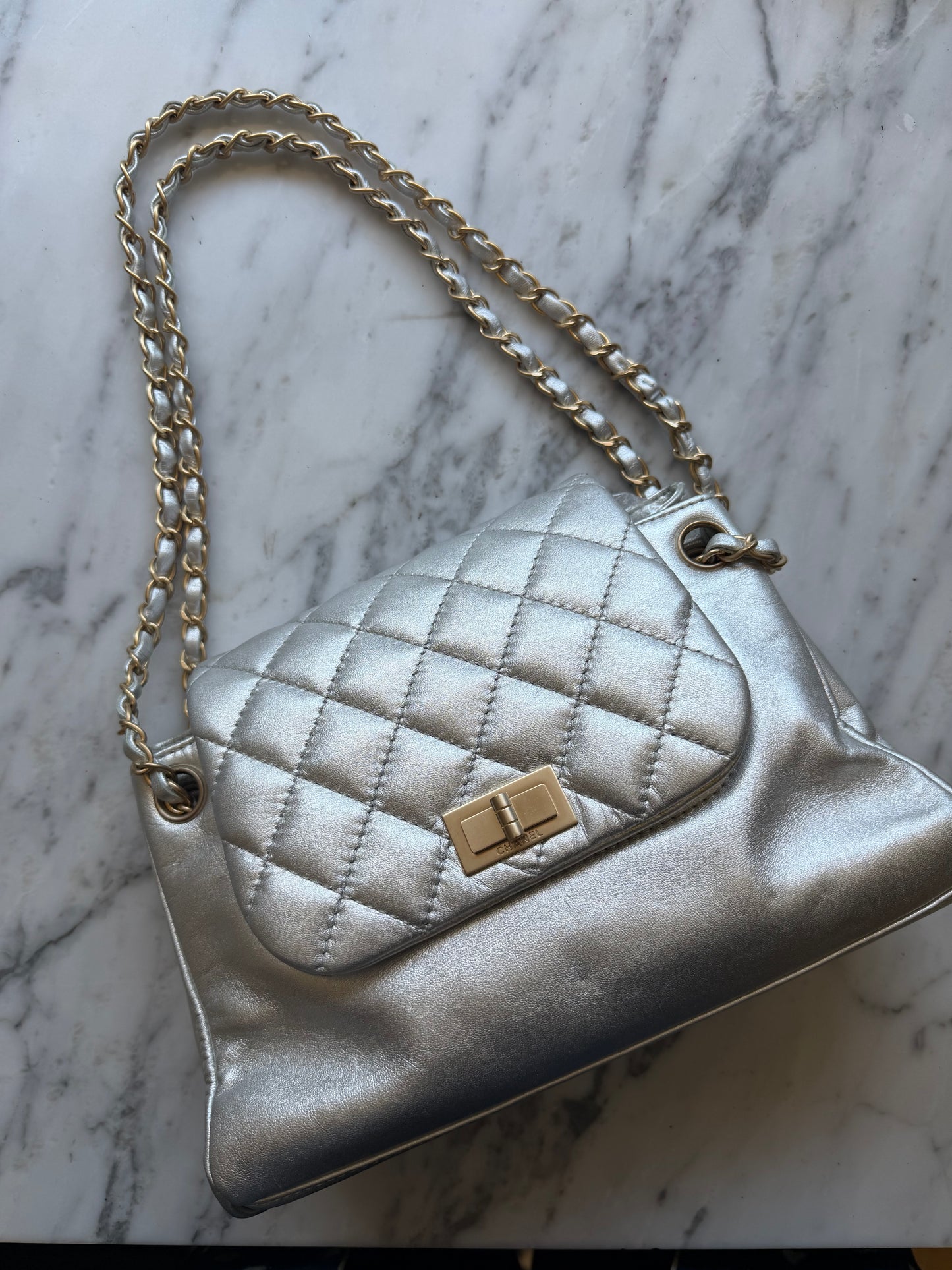 Chanel Metallic Silver Lambskin Handbag