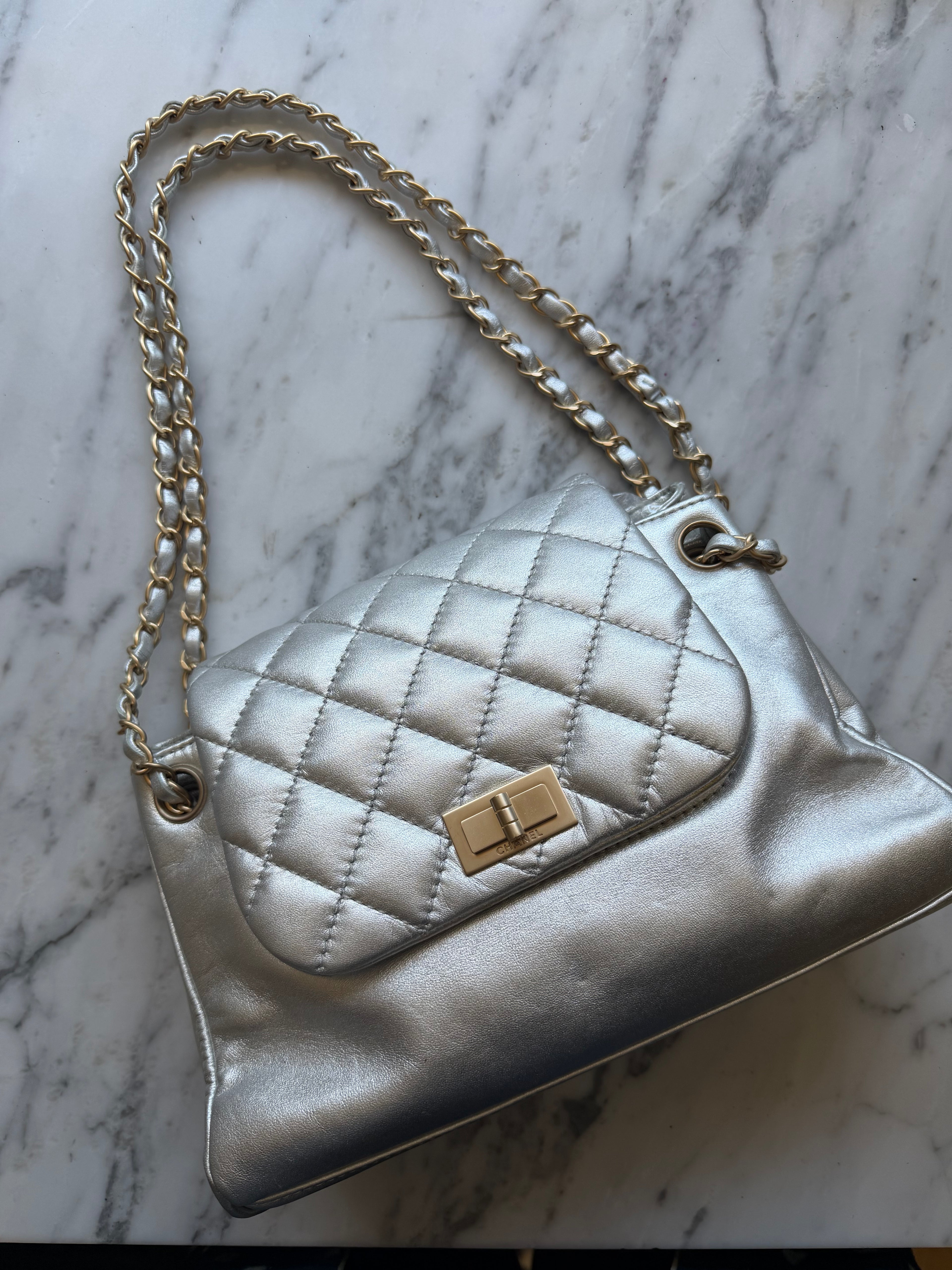 Chanel Metallic Silver Lambskin Handbag