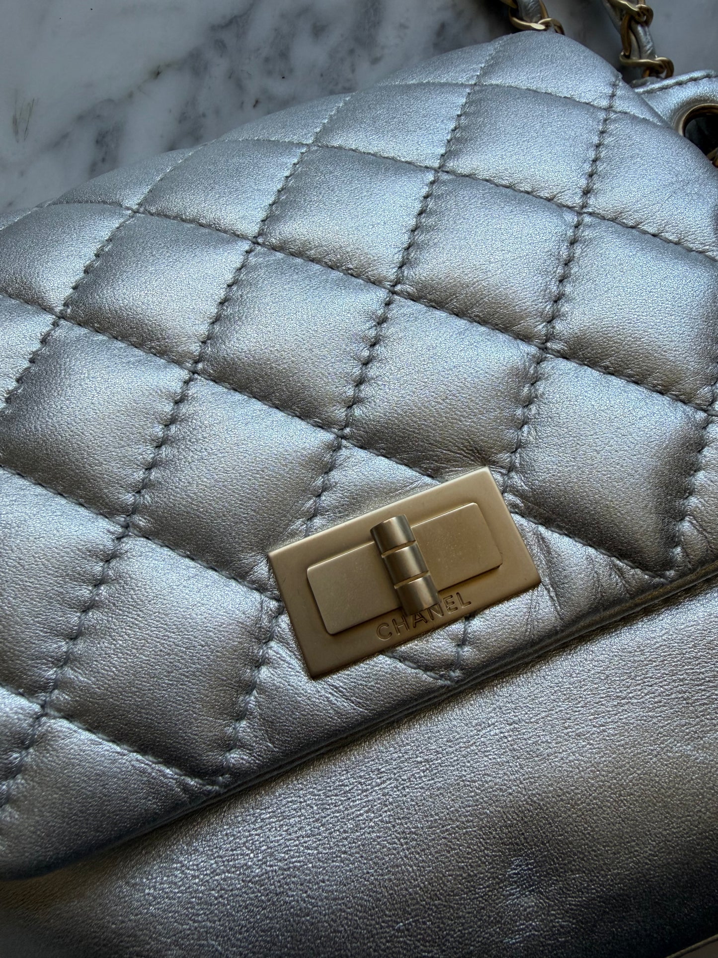 Chanel Metallic Silver Lambskin Handbag
