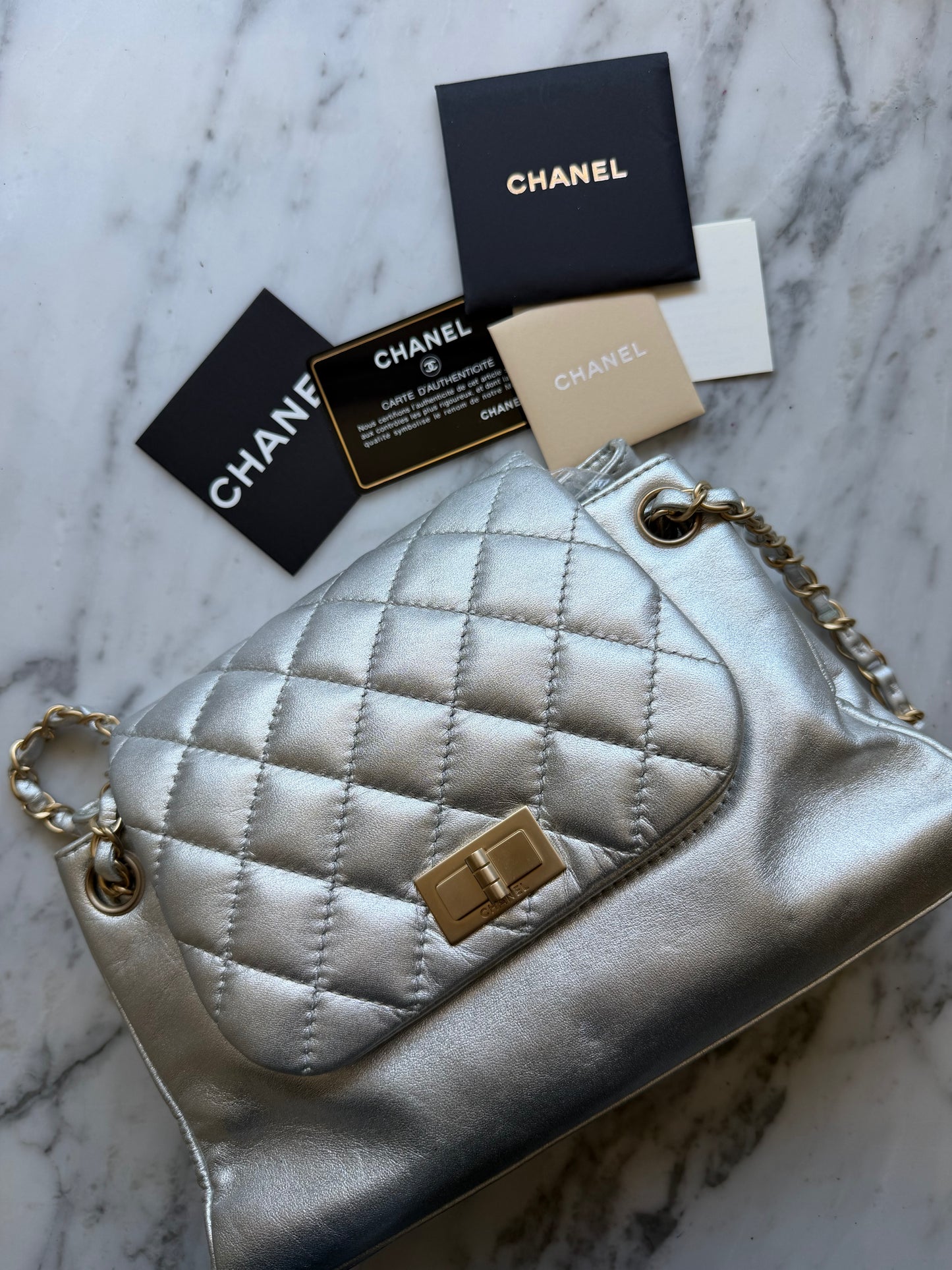 Chanel Metallic Silver Lambskin Handbag
