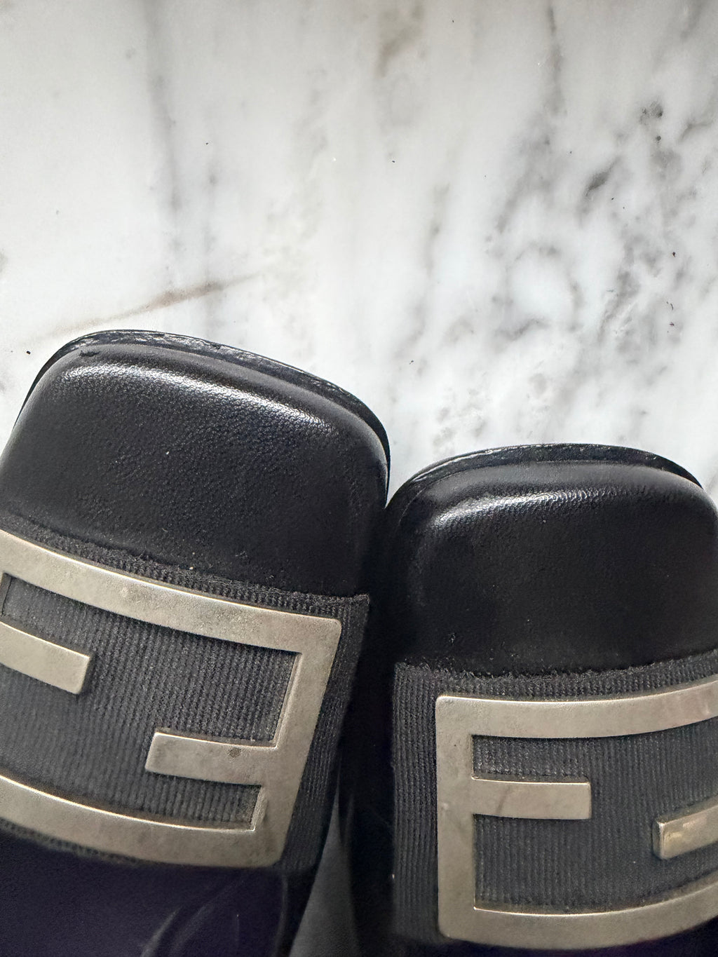 Vintage Fendi FF Buckle Leather Slingbacks - Black