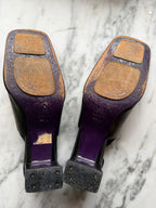 Vintage Fendi FF Buckle Leather Slingbacks - Black