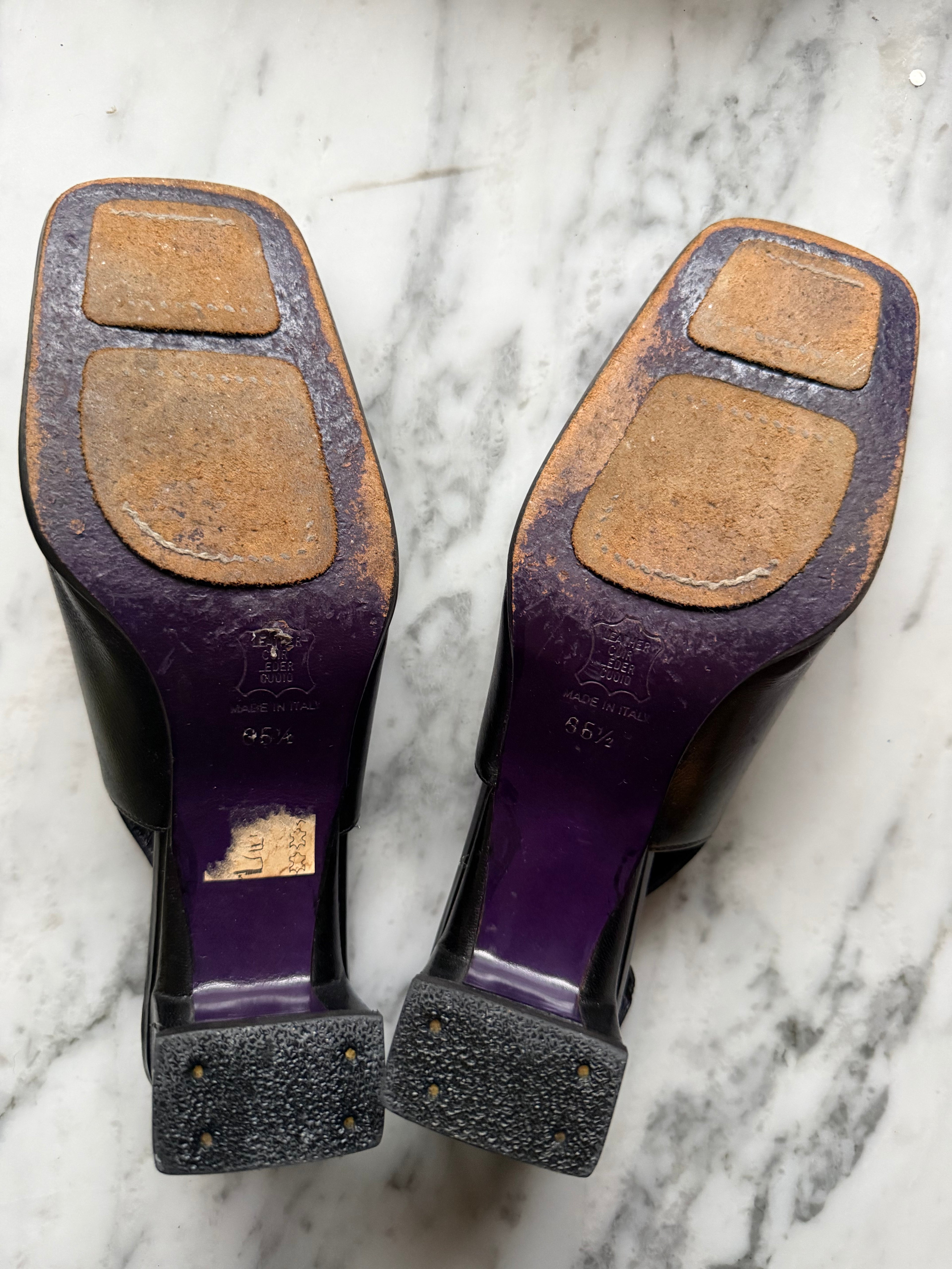 Vintage Fendi FF Buckle Leather Slingbacks - Black