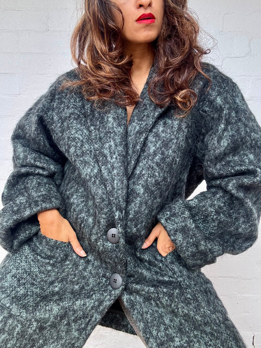 Vintage 1960's Dark Green Mohair Coat - Made in Britain