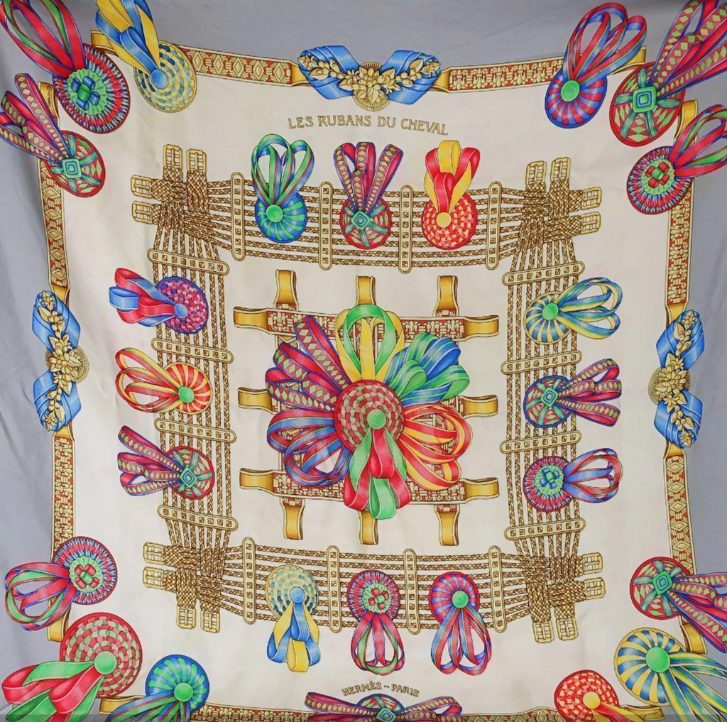 Vintage Hermes Silk Scarf With Box & Bag