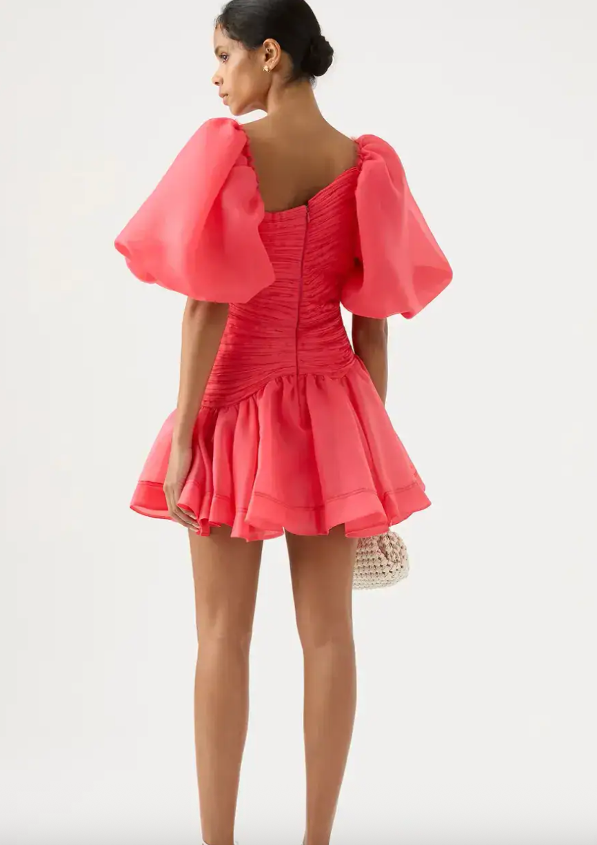 AJE Joan Puff Sleeve Mini Dress – Rouge Pink