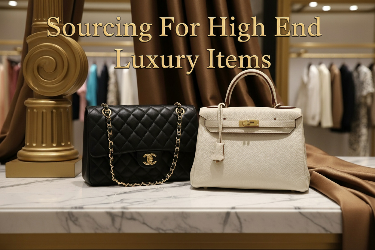add text on the image Sourcing For High End Luxury Items.
