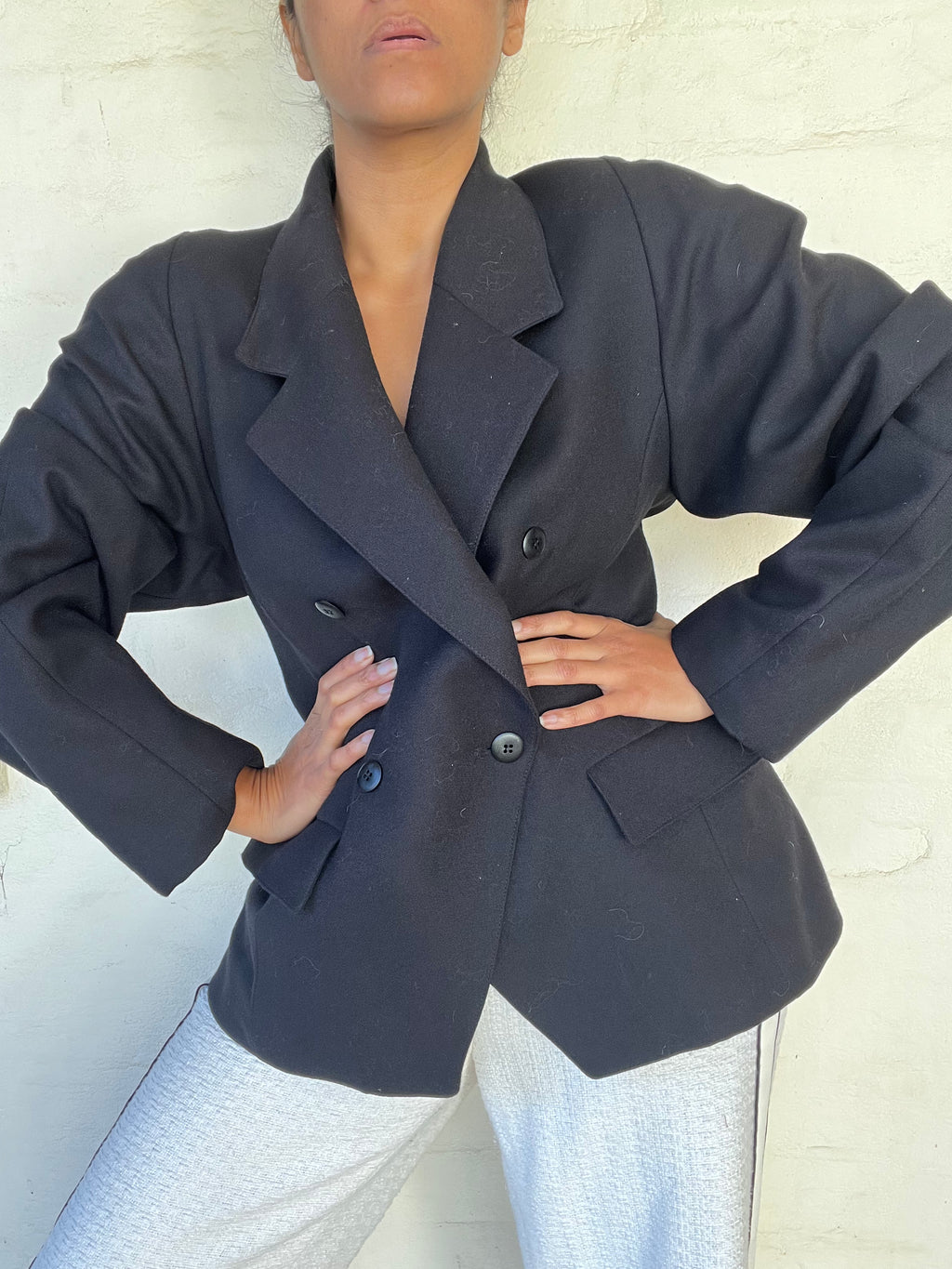 Vintage Black Blazer Puffy Sleeve
