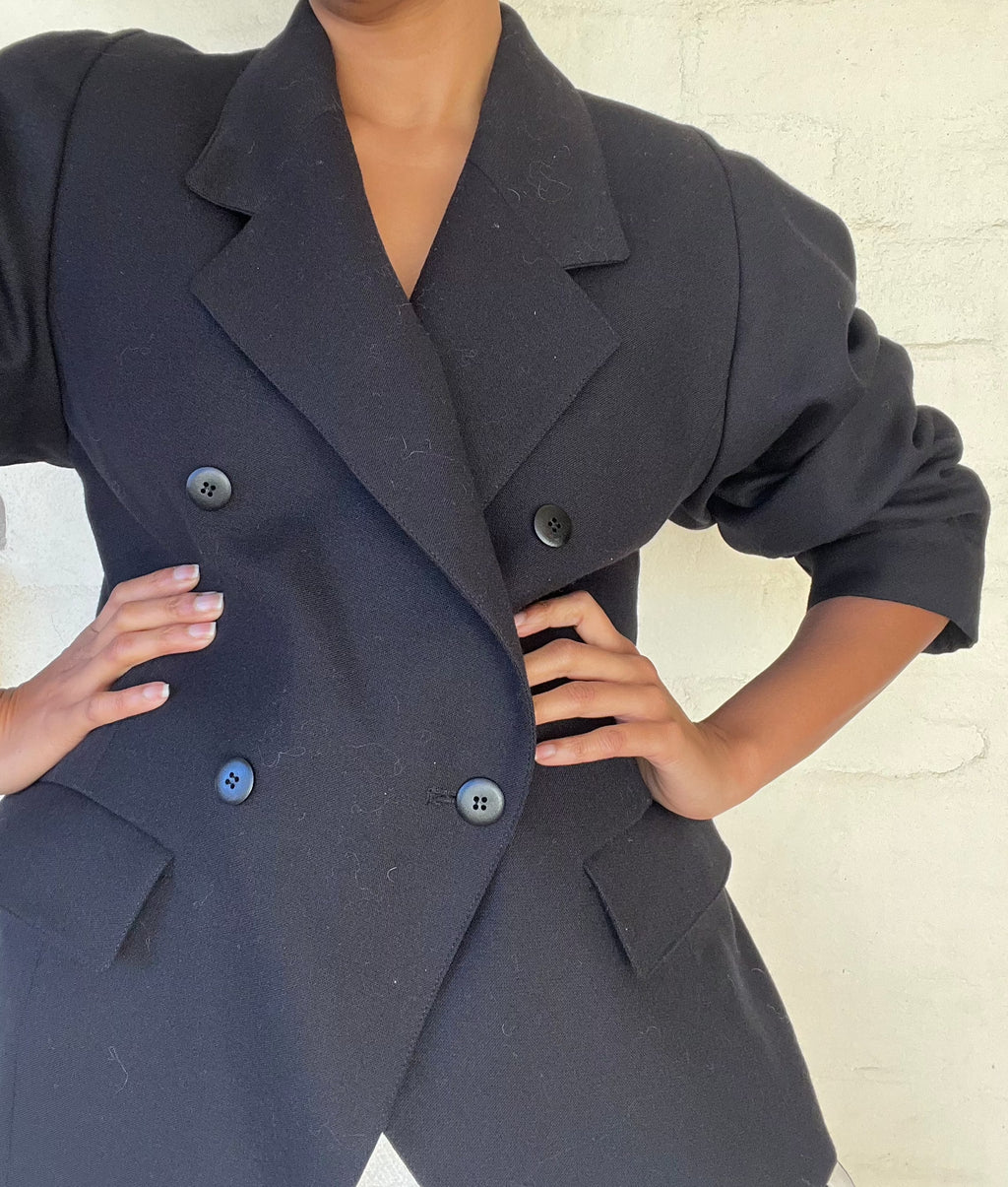 Vintage Black Blazer Puffy Sleeve