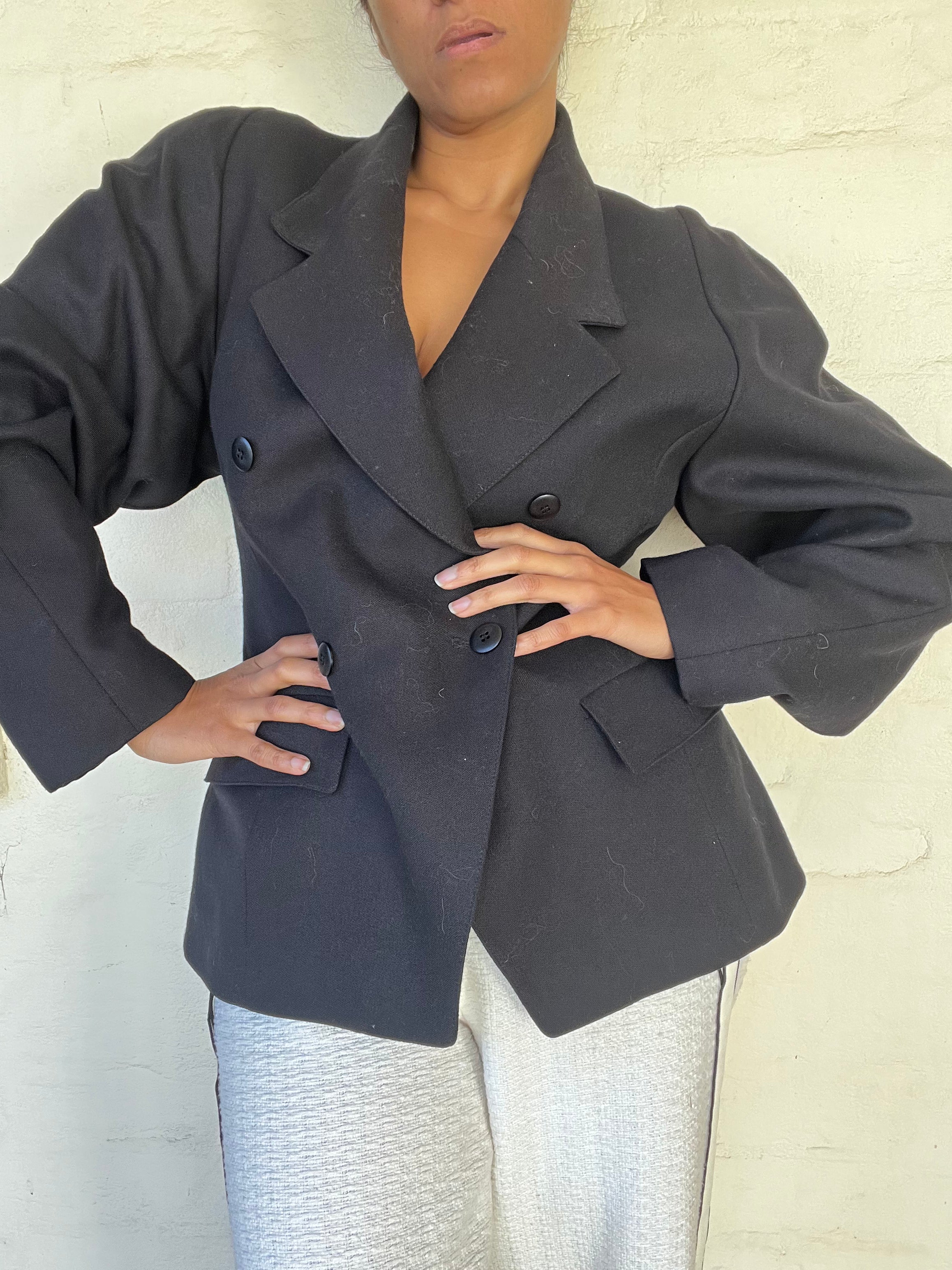 Vintage Black Blazer Puffy Sleeve