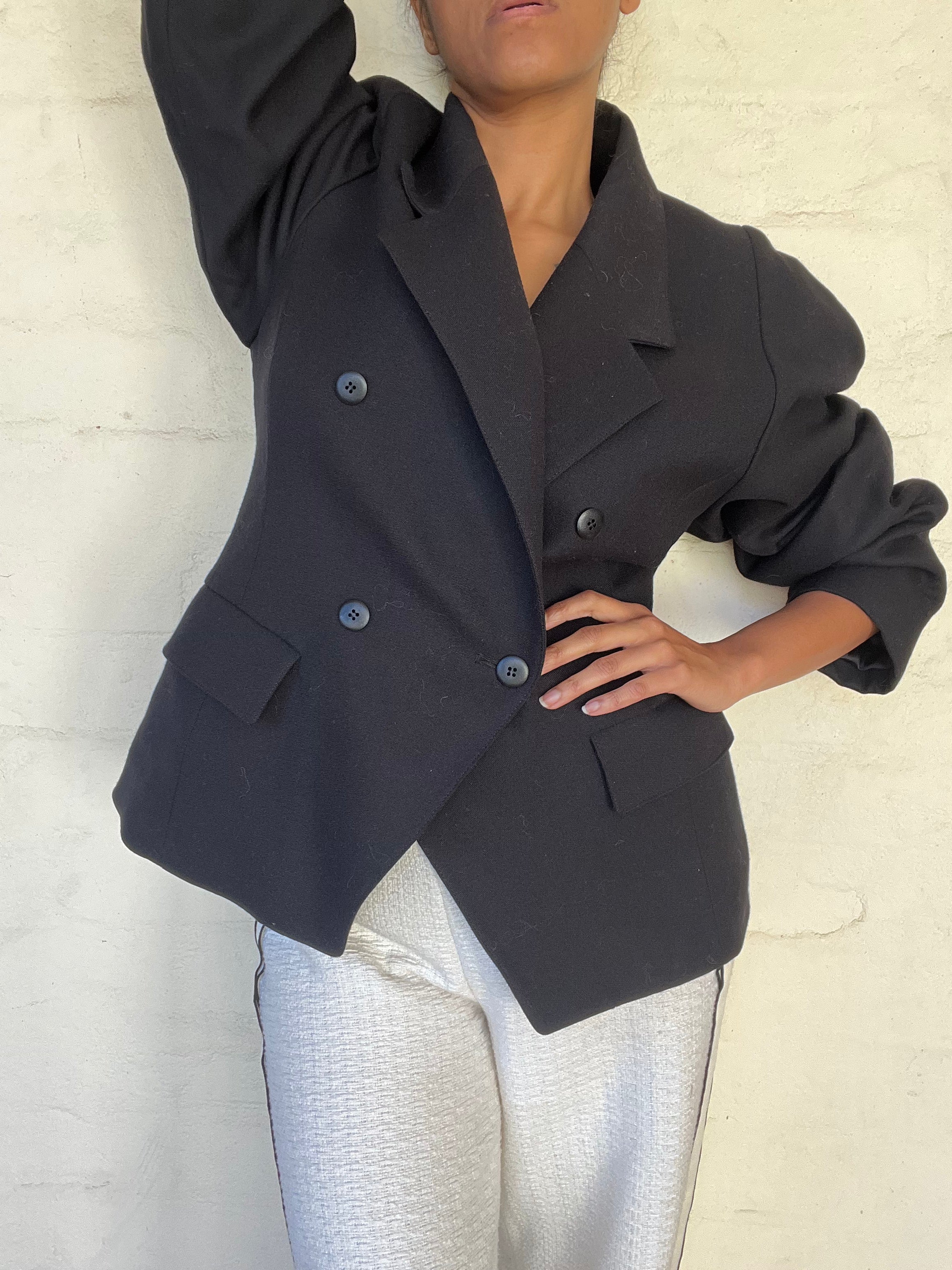 Vintage Black Blazer Puffy Sleeve