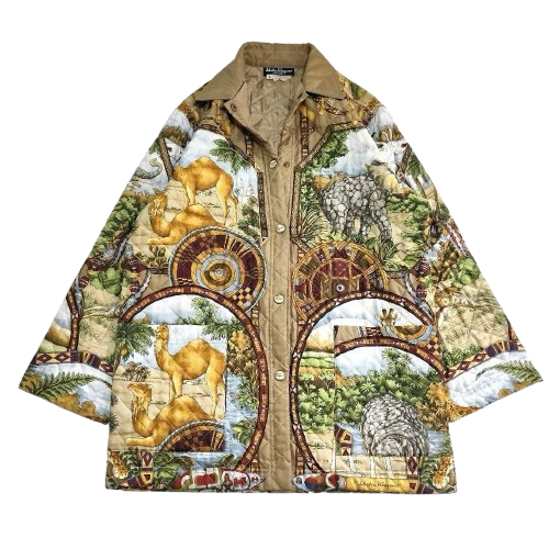 Salvatore Ferragamo Quilted Jacket Coat Animal Print
