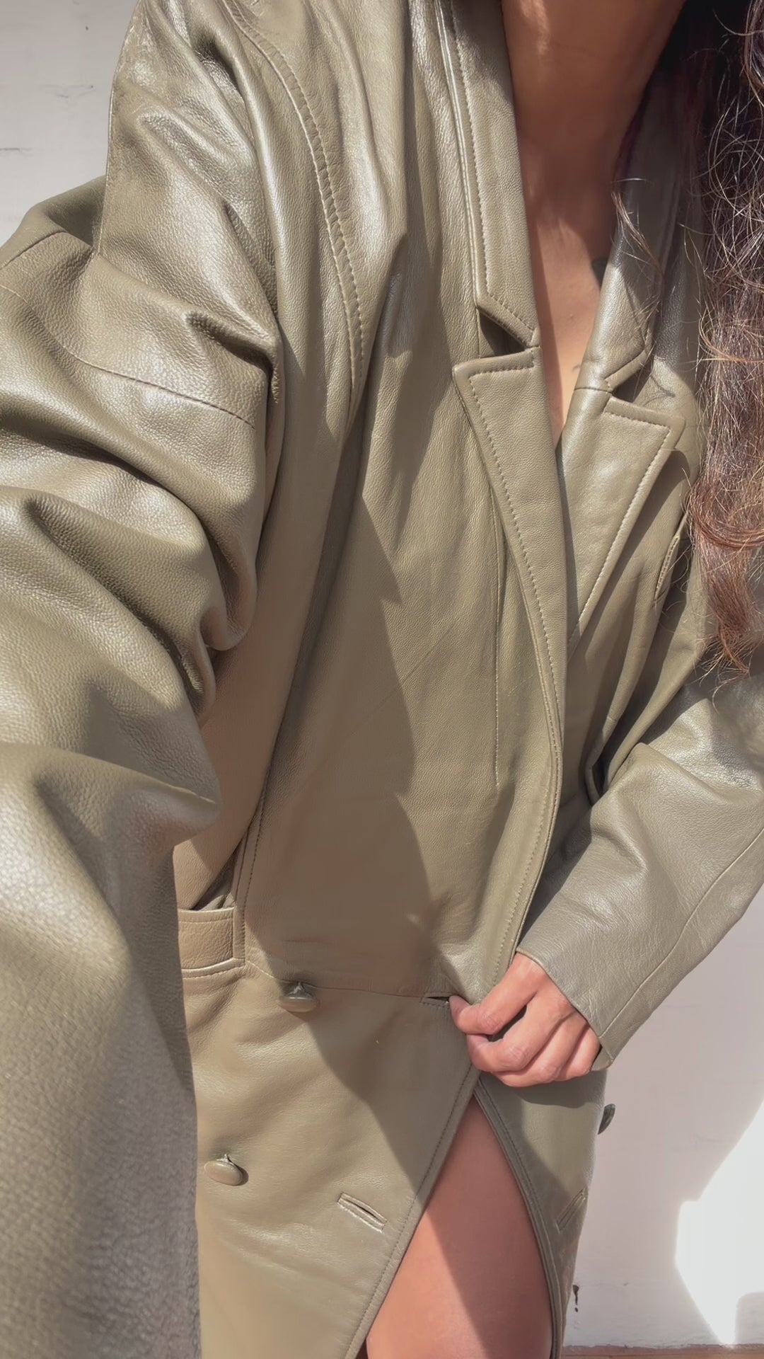 Vintage Retro Dolman Sleeve Lamb Leather Coat Dress