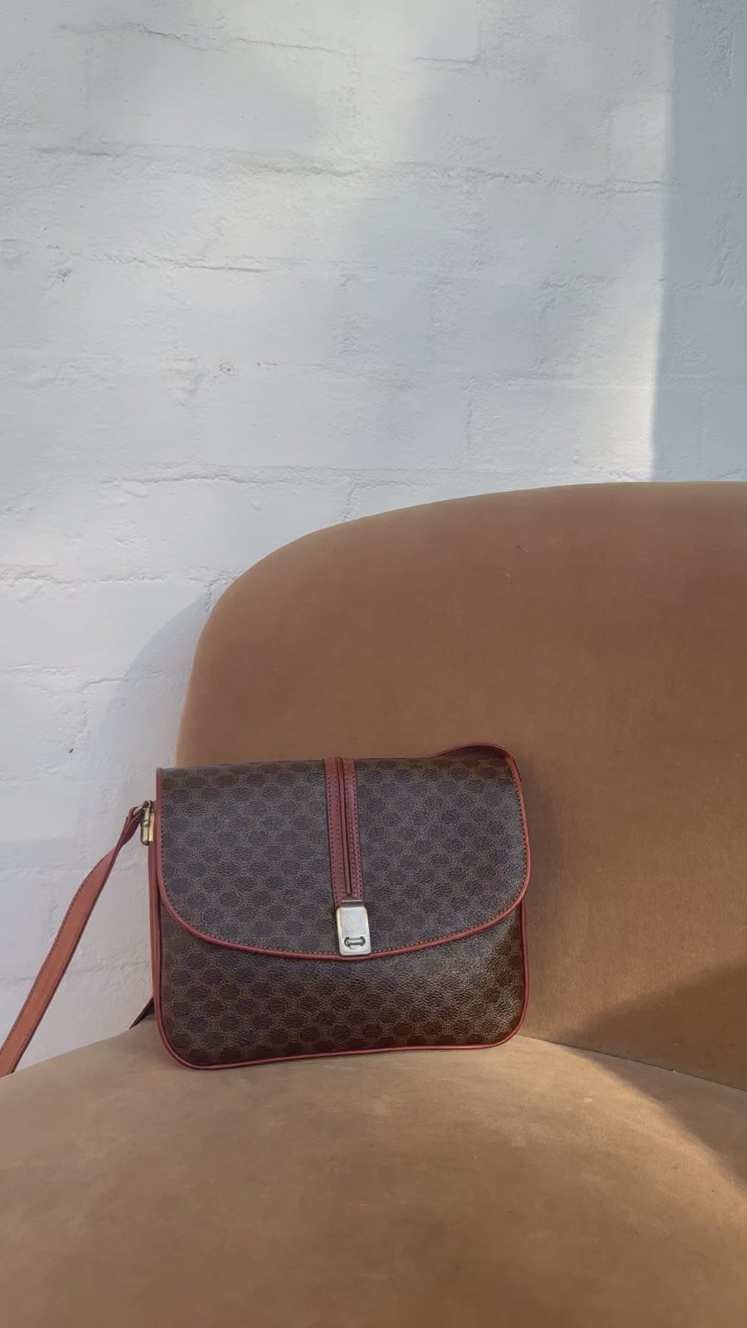 Authentic Vintage Celine Brown Macadam Canvas Shoulder Bag