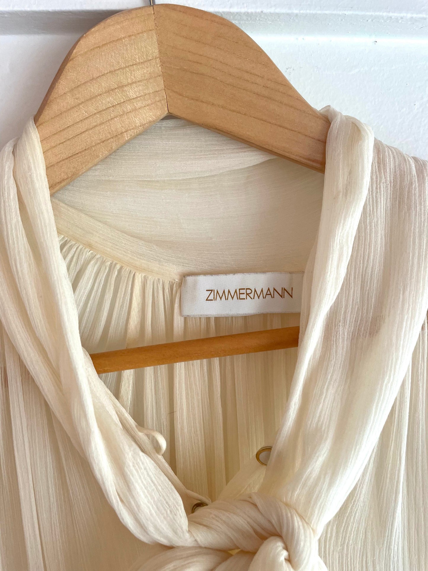 Zimmerman Espionage Neck Tie Silk Belted Sheer Ruffle Midi Dress