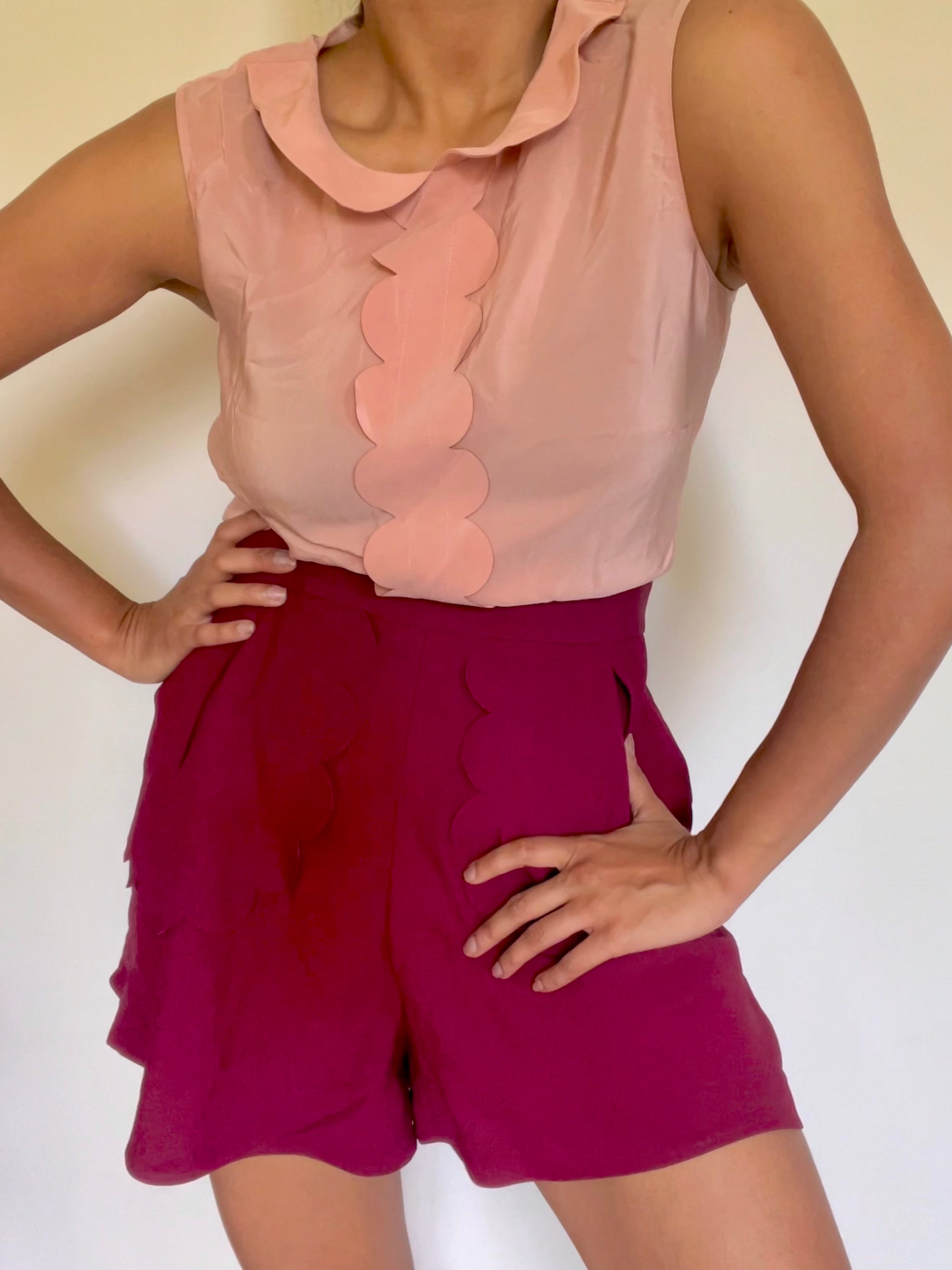 Scallop Silk Playsuit by Red Valentino